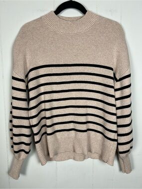 Zesica Neutral Striped Knit Sweater in Beige and Black Size  Medium